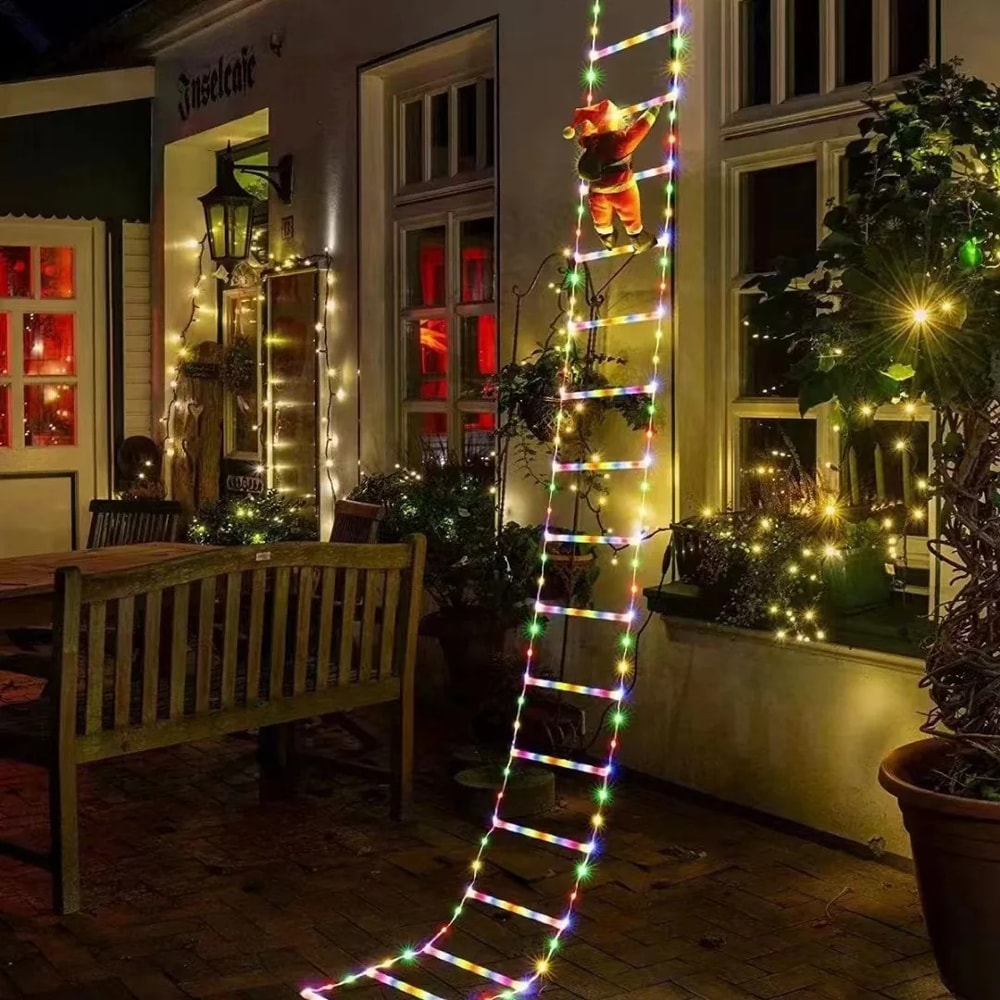 Santa Claus Climbing Ladder String Lights – Modes USB LED Lamp for Christmas Tree & Garden