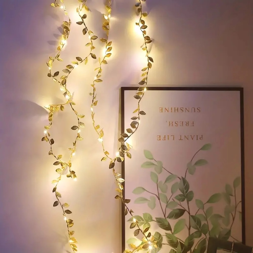 Golden Leaves Fairy Lights - Battery-Powered Copper Wire String Lights for Weddings, Home Parties, and DIY Xmas