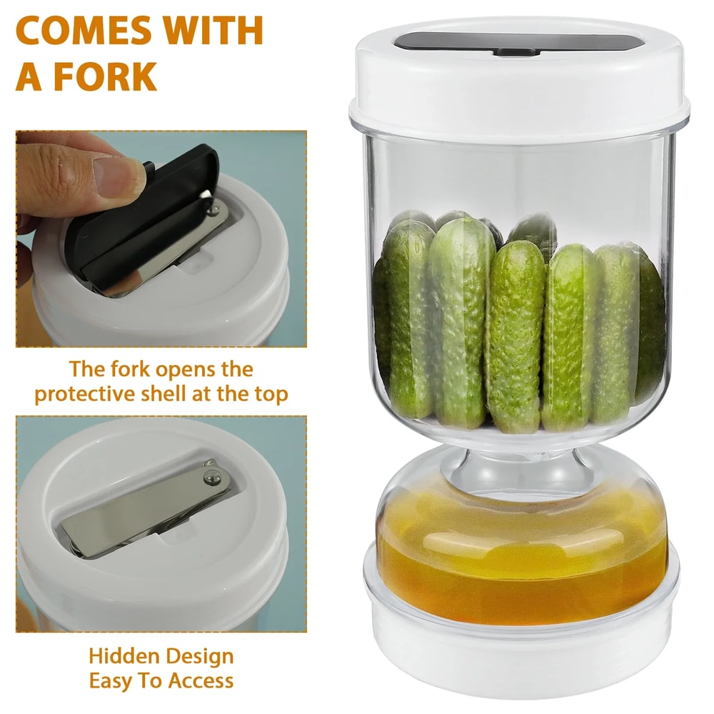 Pickle Container With Fork Leakproof Airtight Wet And Dry Separation Food Storage 4