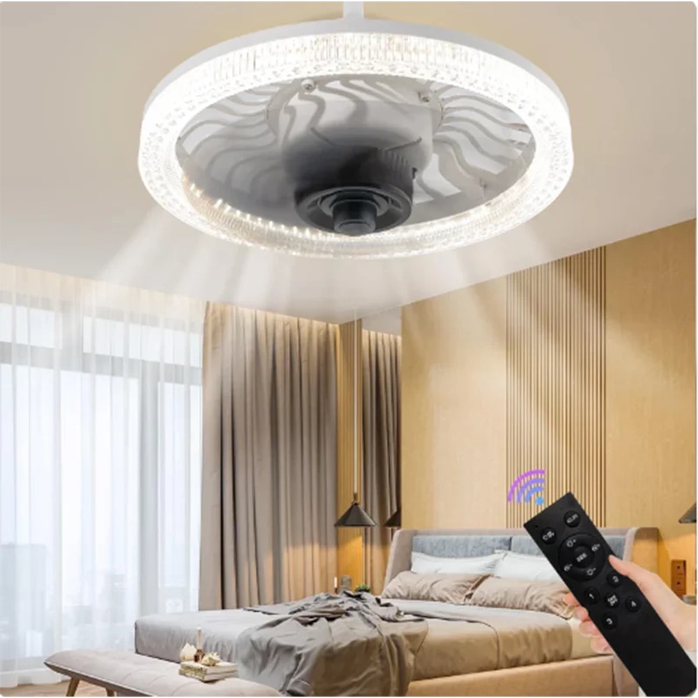Smart Remote Control Ceiling Fan With LED Lighting Converter Base For Living Room 0