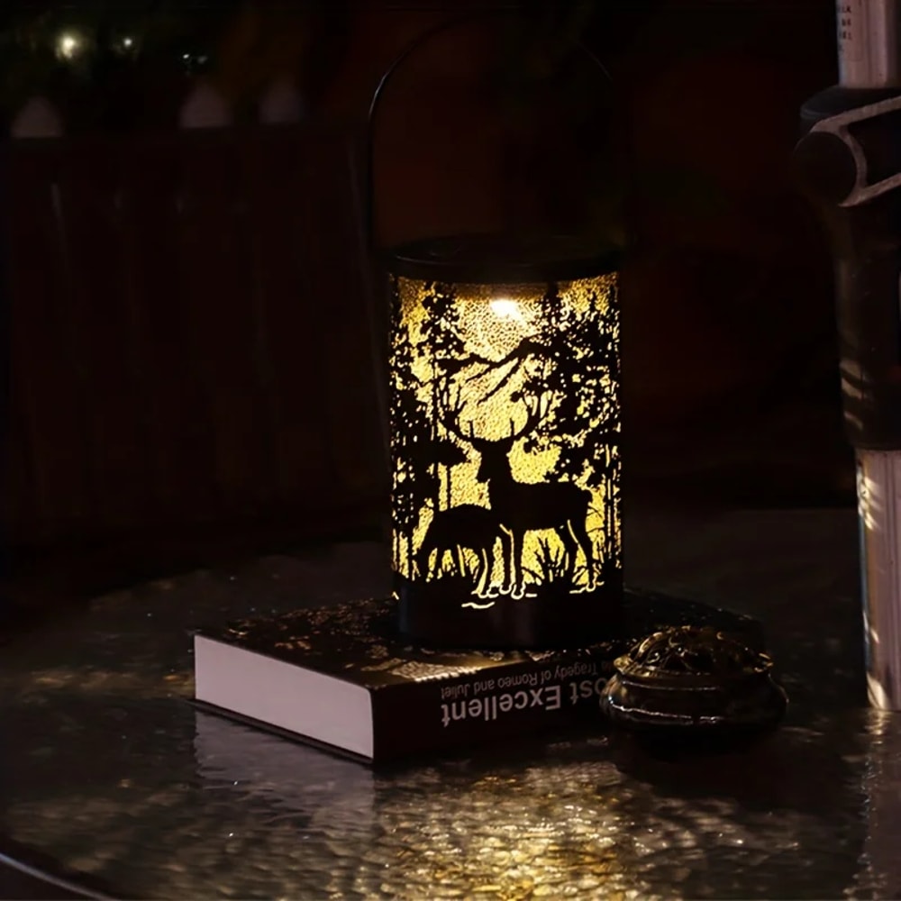Solar Lantern with Deer and Forest Pattern – Hollow Projection Light for Outdoor Garden Decor