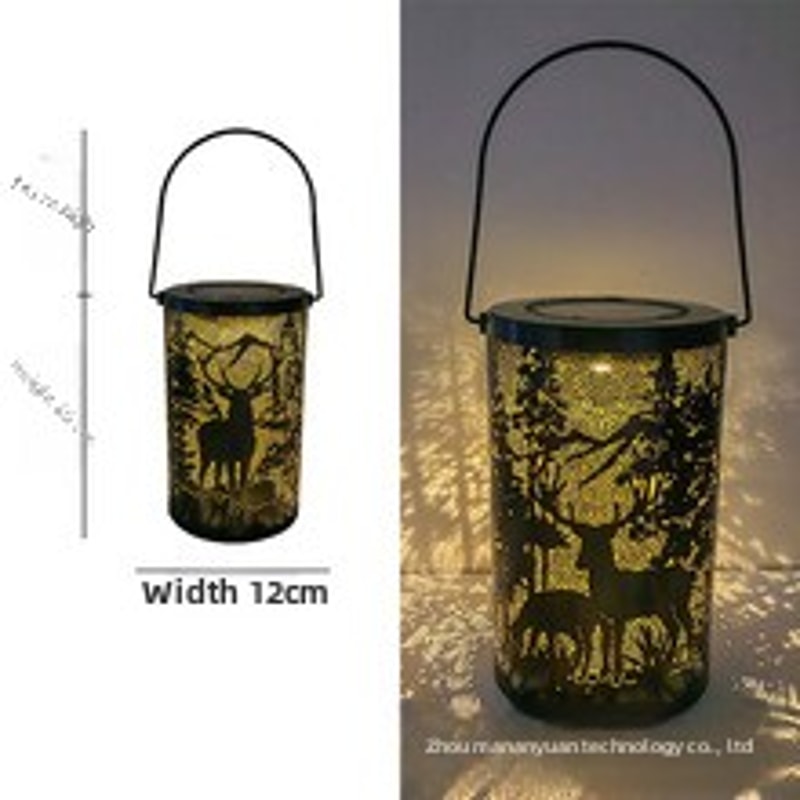 Solar Lantern with Deer and Forest Pattern – Hollow Projection Light for Outdoor Garden Decor