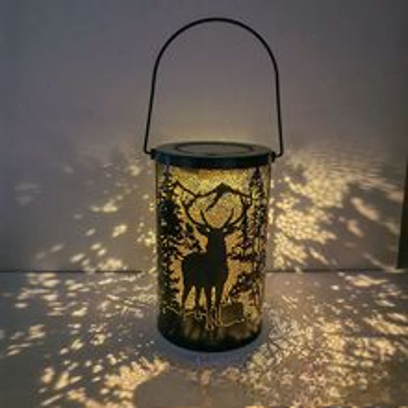 Solar Lantern with Deer and Forest Pattern – Hollow Projection Light for Outdoor Garden Decor