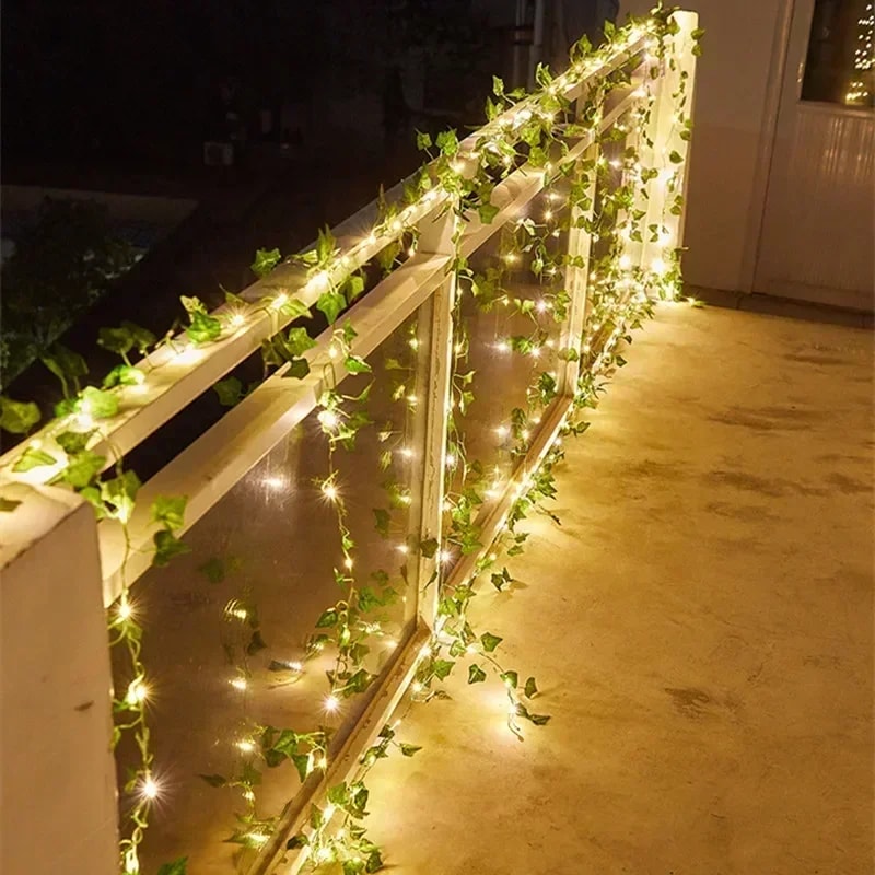 Solar Vine Ivy Fairy Lights Garland – Green Leaf String Lights for Garden, Party, and Wedding Decoration