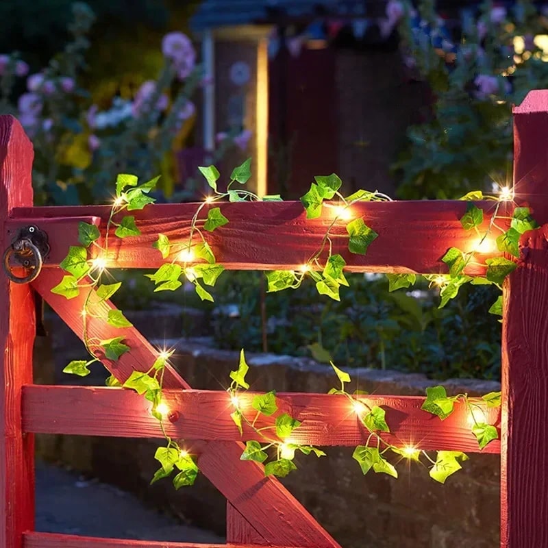 Solar Vine Ivy Fairy Lights Garland – Green Leaf String Lights for Garden, Party, and Wedding Decoration