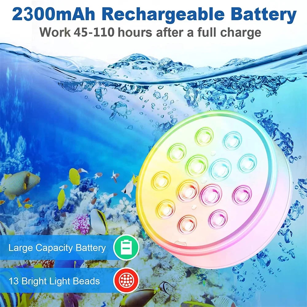 USB Rechargeable Pool Lights With Remote Waterproof Submersible LED Pond Lights For Inground Pool