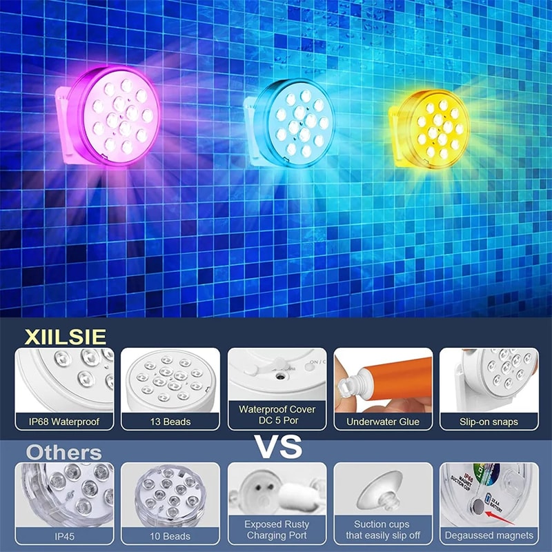 USB Rechargeable Pool Lights With Remote Waterproof Submersible LED Pond Lights For Inground Pool