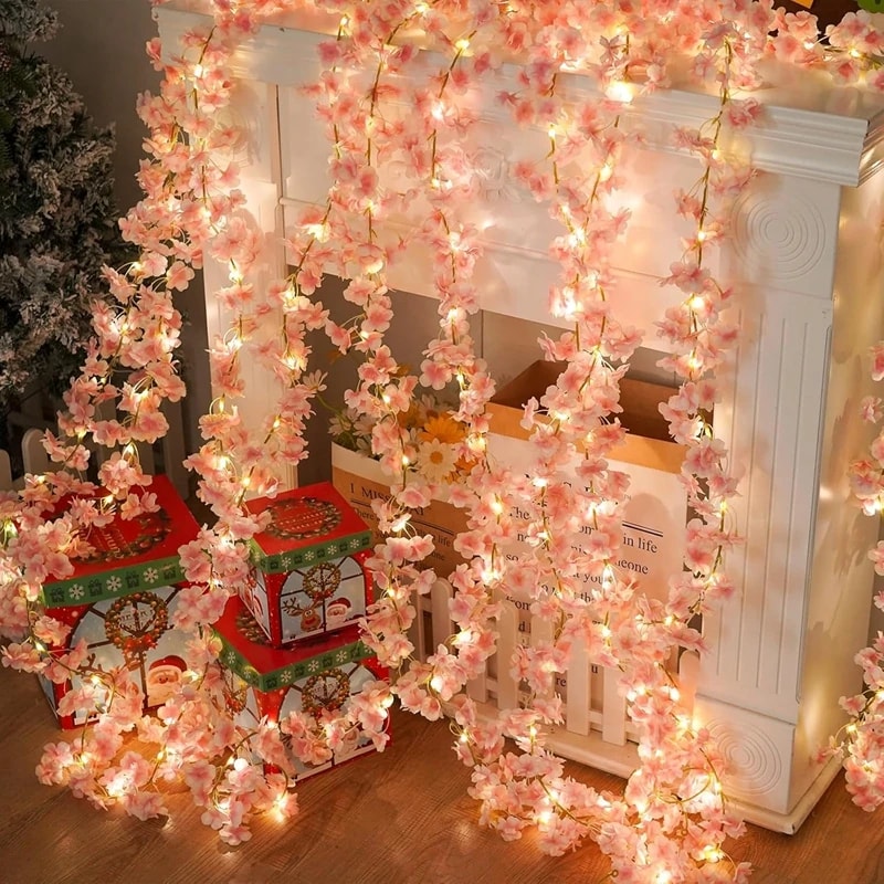 Sakura Artificial Flowers Vine with LED Lights LEDs, Perfect for Wedding & Home Decoration