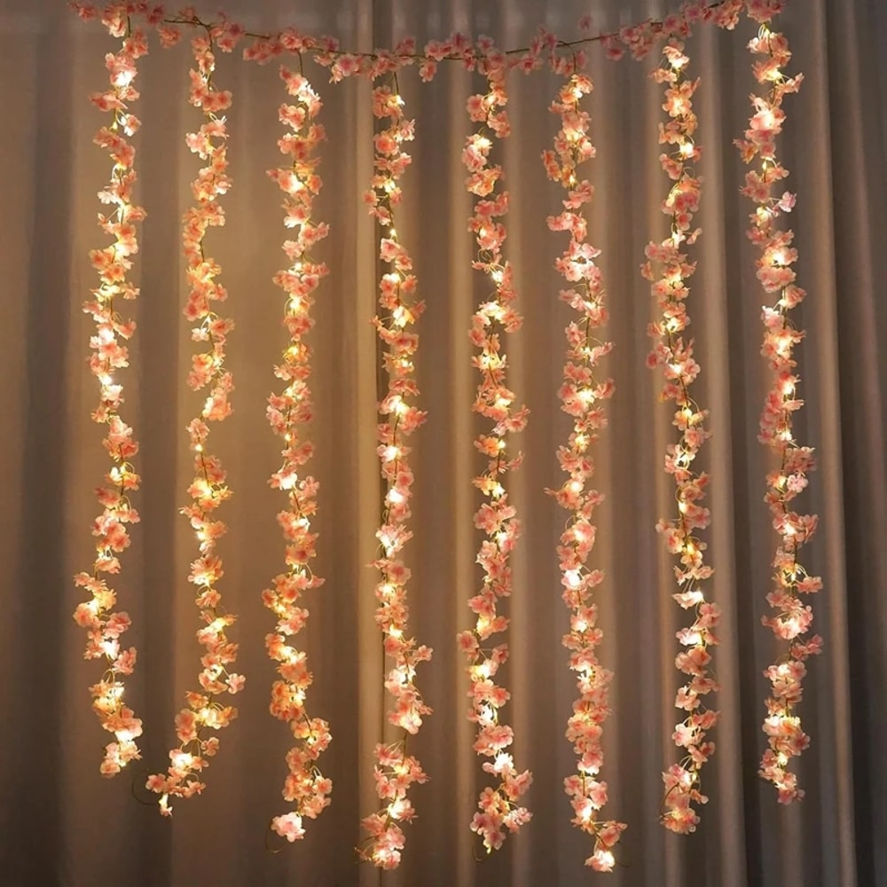 Sakura Artificial Flowers Vine with LED Lights LEDs, Perfect for Wedding & Home Decoration
