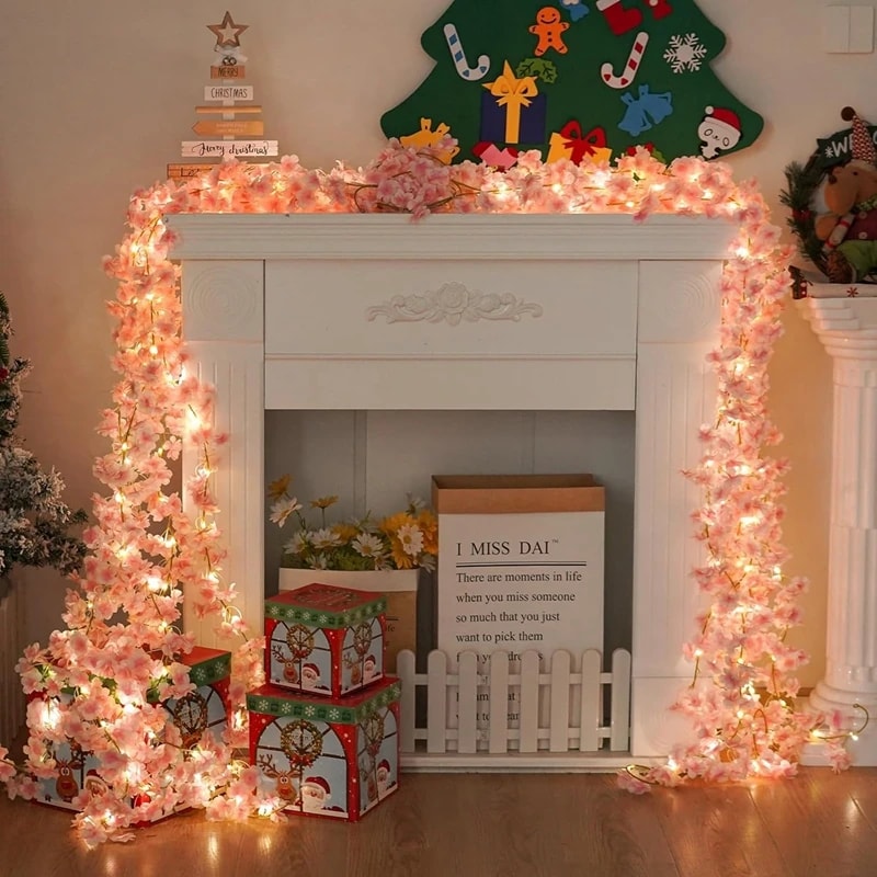 Sakura Artificial Flowers Vine with LED Lights LEDs, Perfect for Wedding & Home Decoration