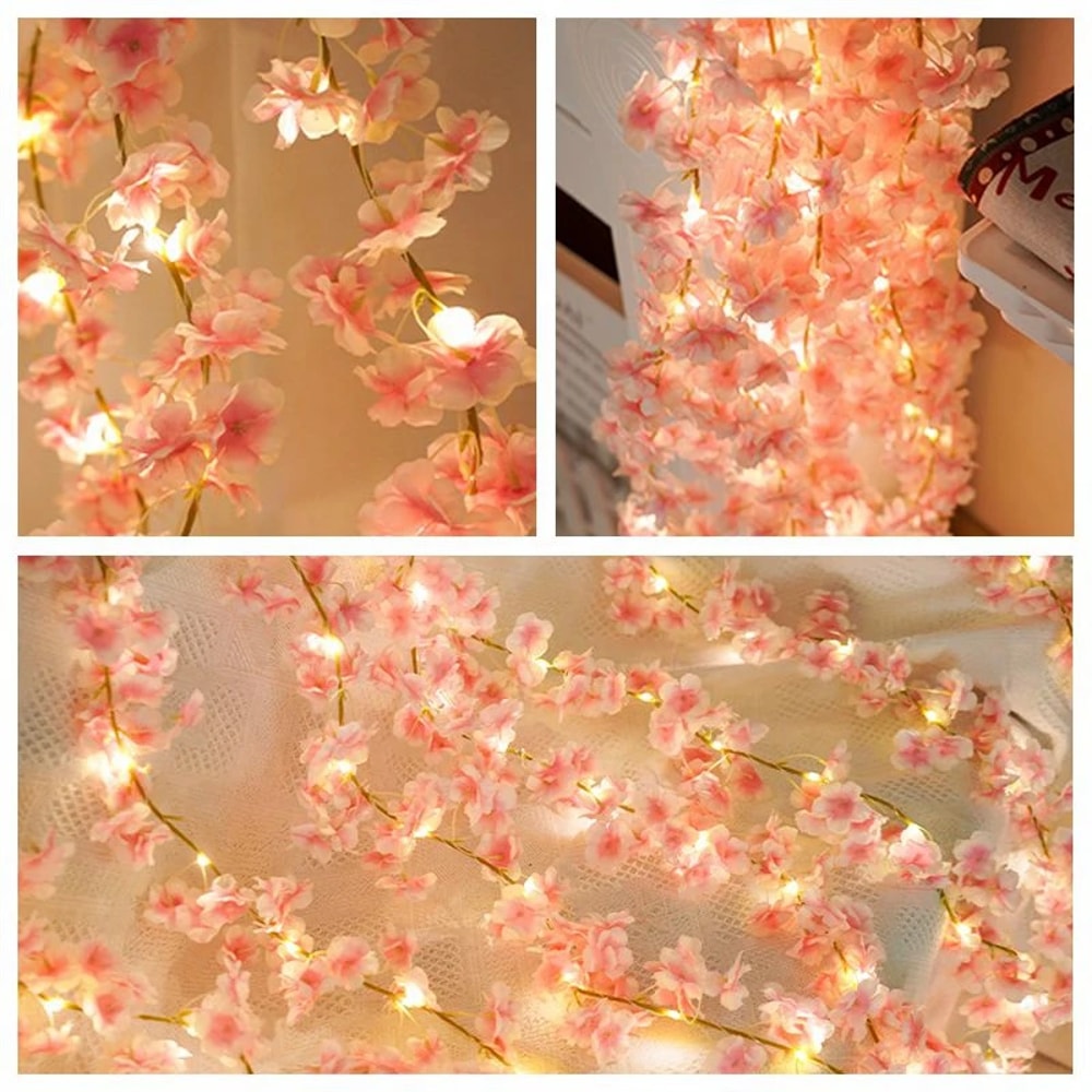 Sakura Artificial Flowers Vine with LED Lights LEDs, Perfect for Wedding & Home Decoration
