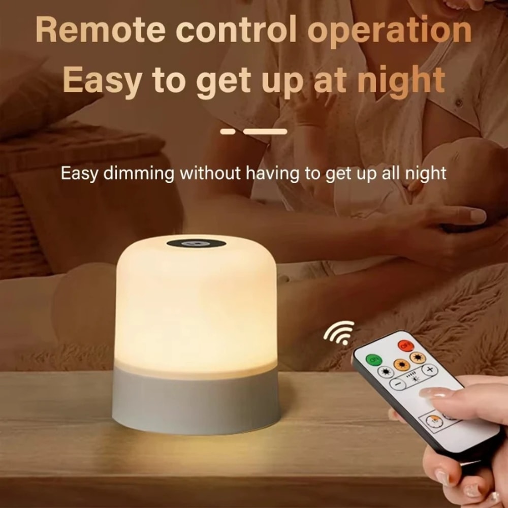 Color LED Touch & Remote Control Dimmable Night Lamp - Rechargeable Bedside Light for Room Decor