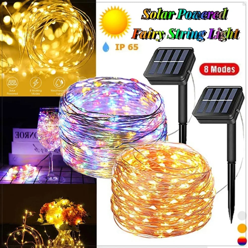 Solar String Lights Outdoor Waterproof Copper Wire Fairy Lights for Wedding, Party, and Christmas Decoration
