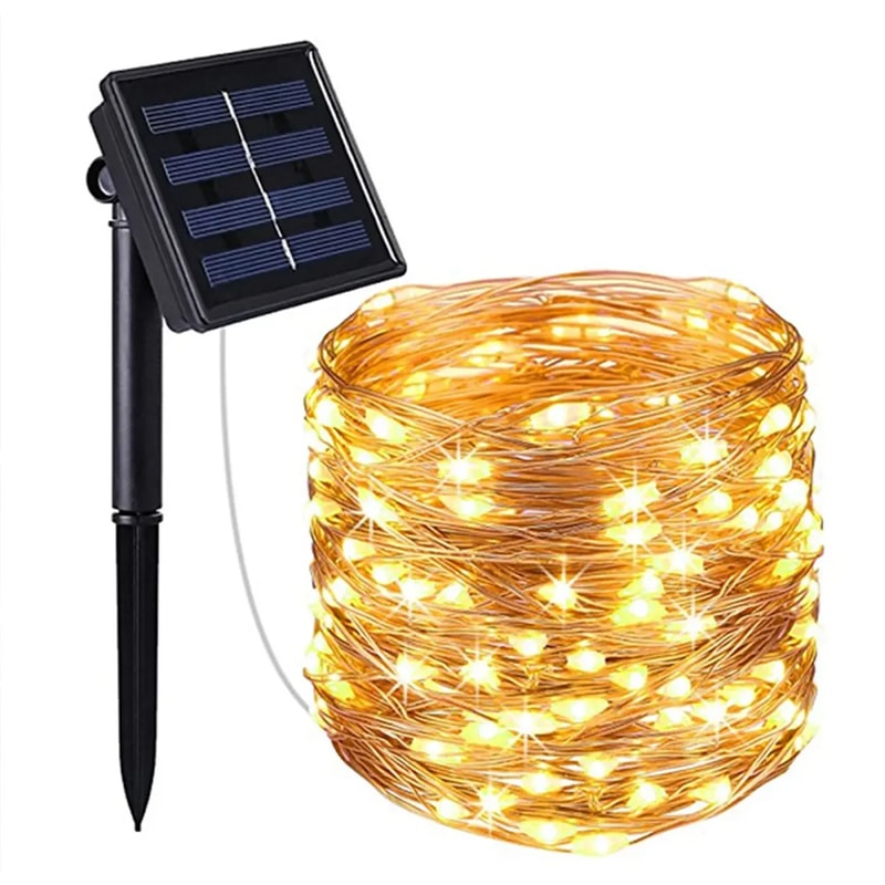 Solar String Lights Outdoor Waterproof Copper Wire Fairy Lights for Wedding, Party, and Christmas Decoration