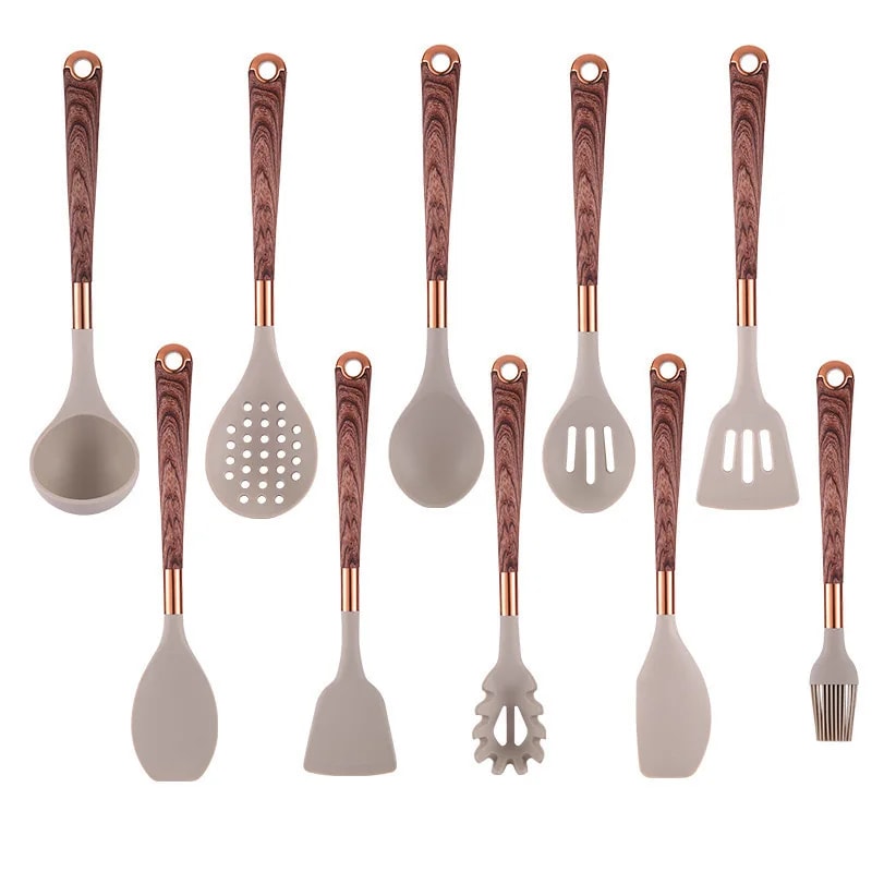 Premium Silicone Kitchen Utensils Set With Goldplated Wood Grain Handles Spatula Spoons Cooking To 4