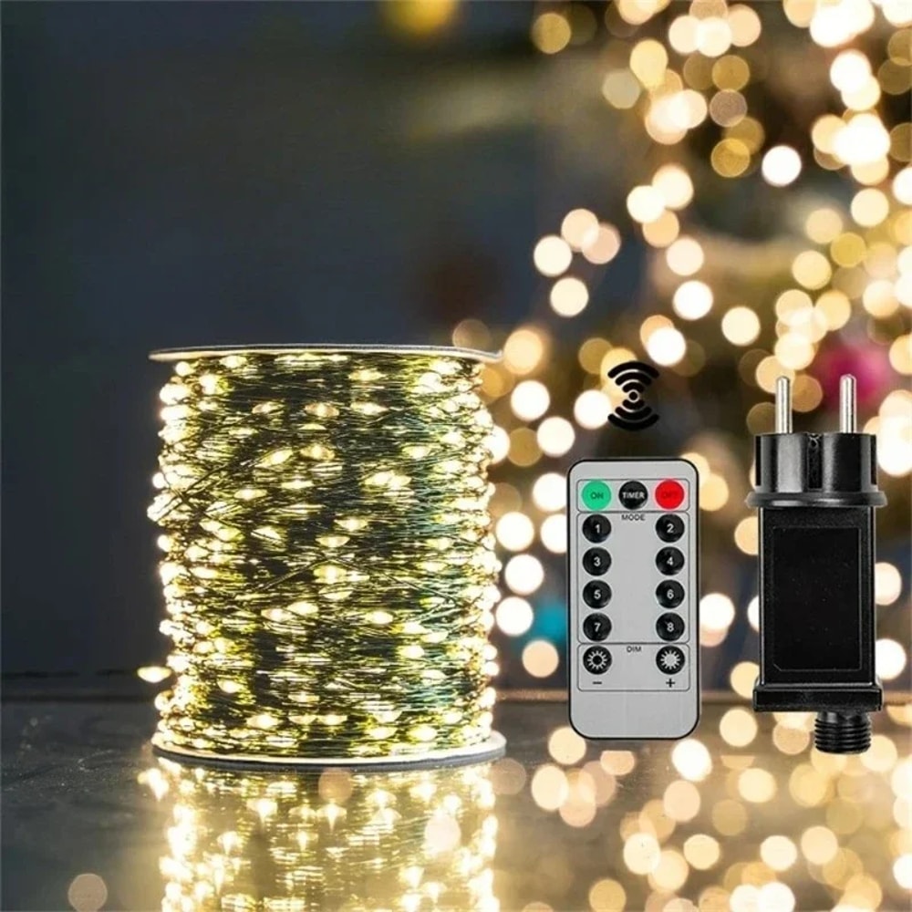 Fairy String Lights Christmas Garland – Waterproof Outdoor Decor Lights with Remote for Tree, Wedding, Street, and Party