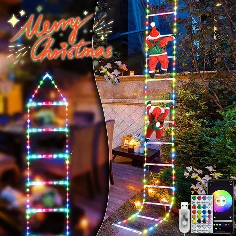 Climbing Santa LED Ladder Lights for Christmas Decor – Holiday Wall Window Xmas Light