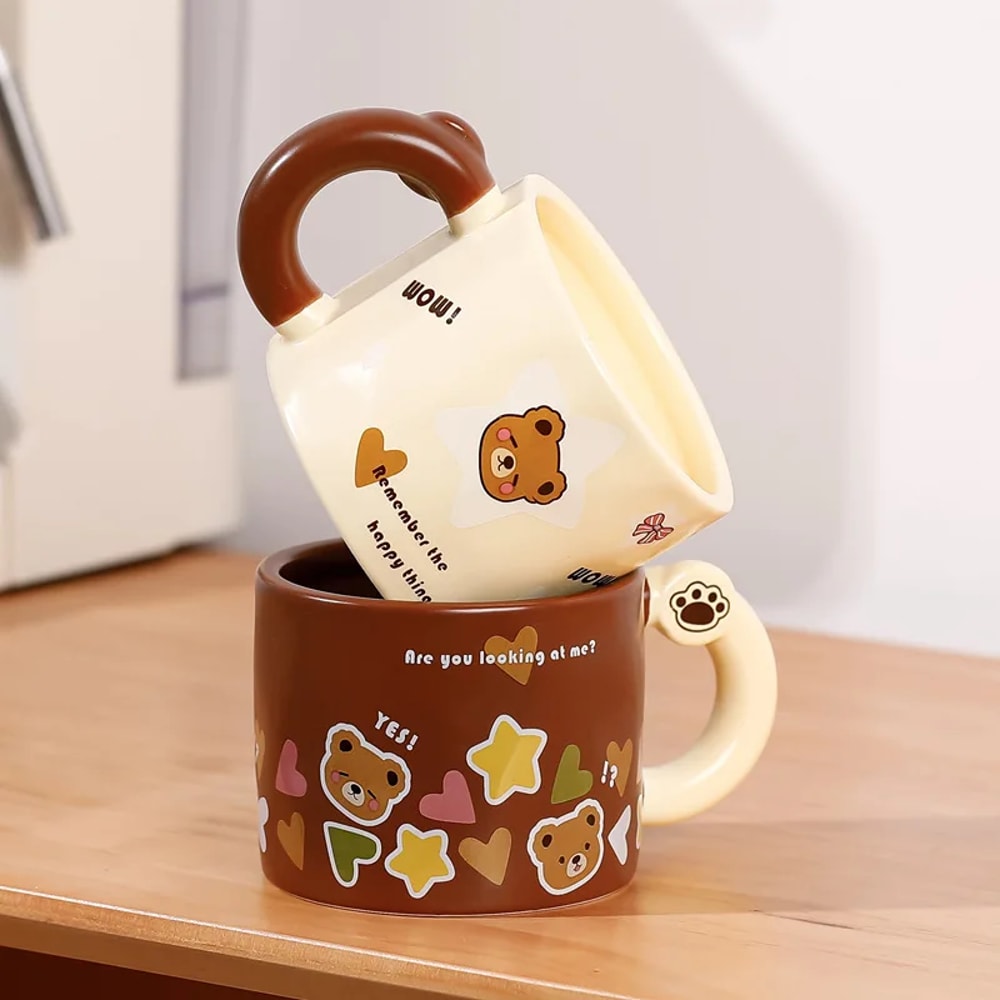 Creative Bear Ceramic Mug With Lid Straw Large Capacity Coffee Cup For Breakfast Milk 3