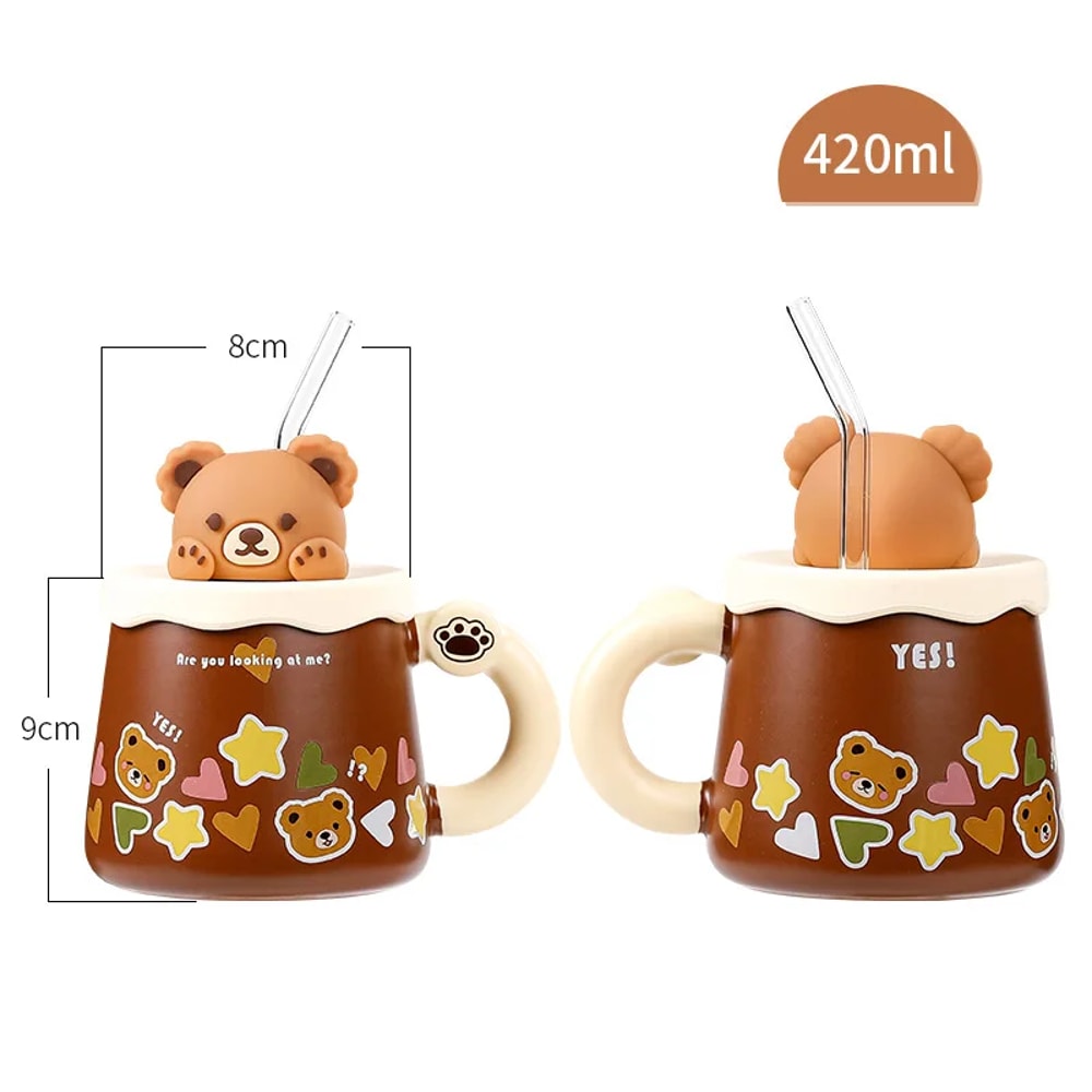 Creative Bear Ceramic Mug With Lid Straw Large Capacity Coffee Cup For Breakfast Milk 4