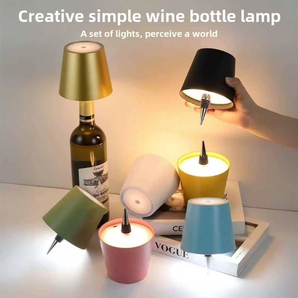 Wireless Bottle Table Lamp with Touch Control – 3 Colors and Stepless Dimming, Night Lamp for Outdoor Bar and Wine