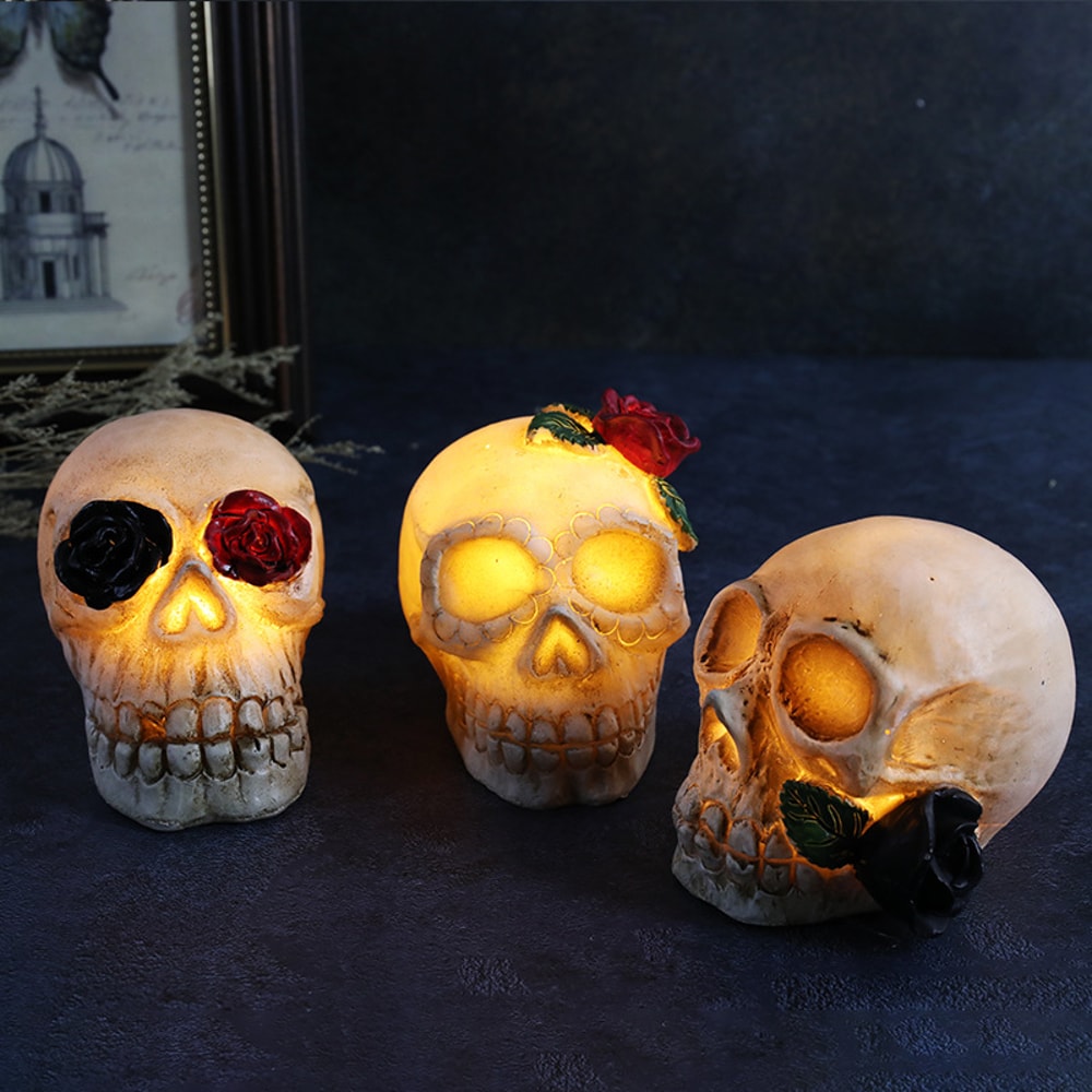 Halloween Rose Skull Resin Lights Spooky HorrorThemed IndoorOutdoor Lawn Decor 1