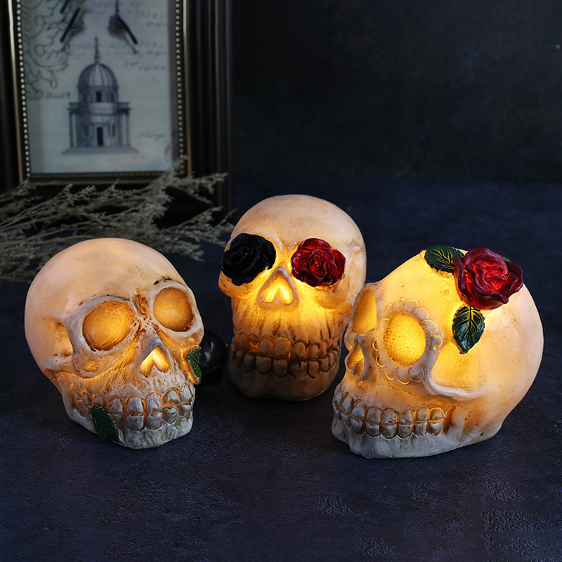Halloween Rose Skull Resin Lights Spooky HorrorThemed IndoorOutdoor Lawn Decor 2