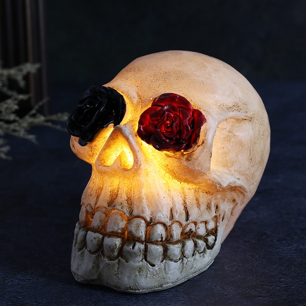 Halloween Rose Skull Resin Lights Spooky HorrorThemed IndoorOutdoor Lawn Decor 4