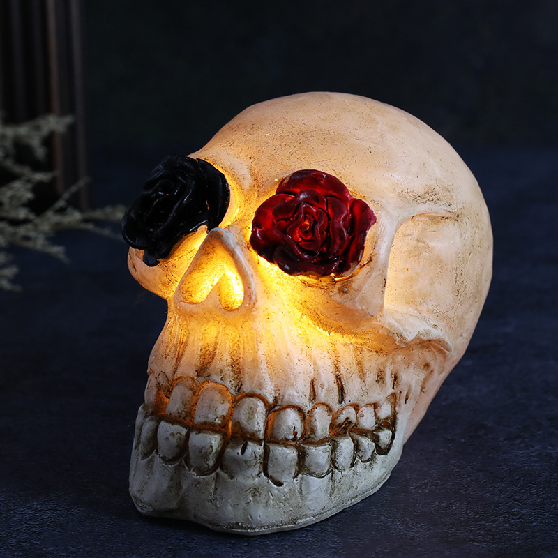 Halloween Rose Skull Resin Lights Spooky HorrorThemed IndoorOutdoor Lawn Decor 6