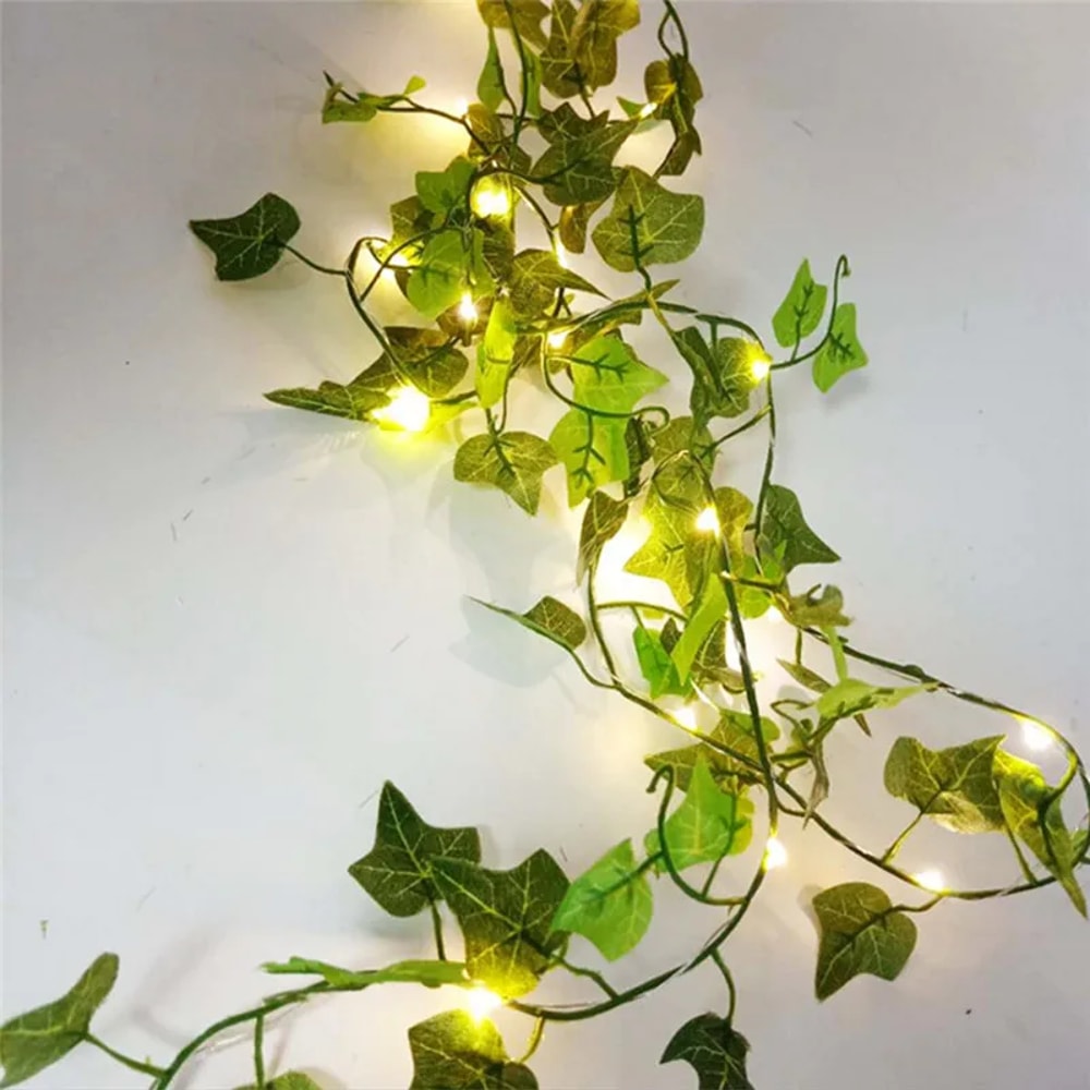 Green Leaf String Lights BatteryPowered Christmas Tree Wreath Lights For Home And Courtyard Decor 2