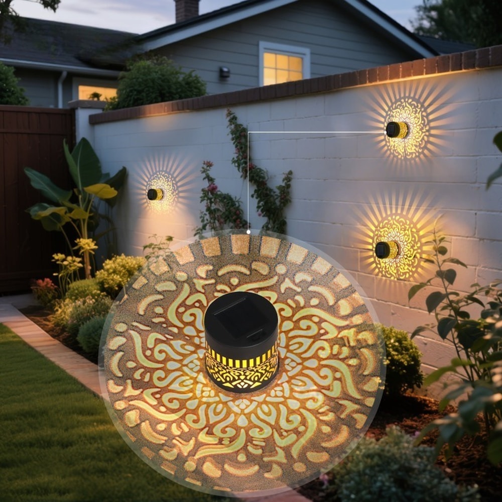 Solar Mandala Sunflower Wall Light With LED Bulbs Waterproof Outdoor Pendant For Garden Courtyard 0