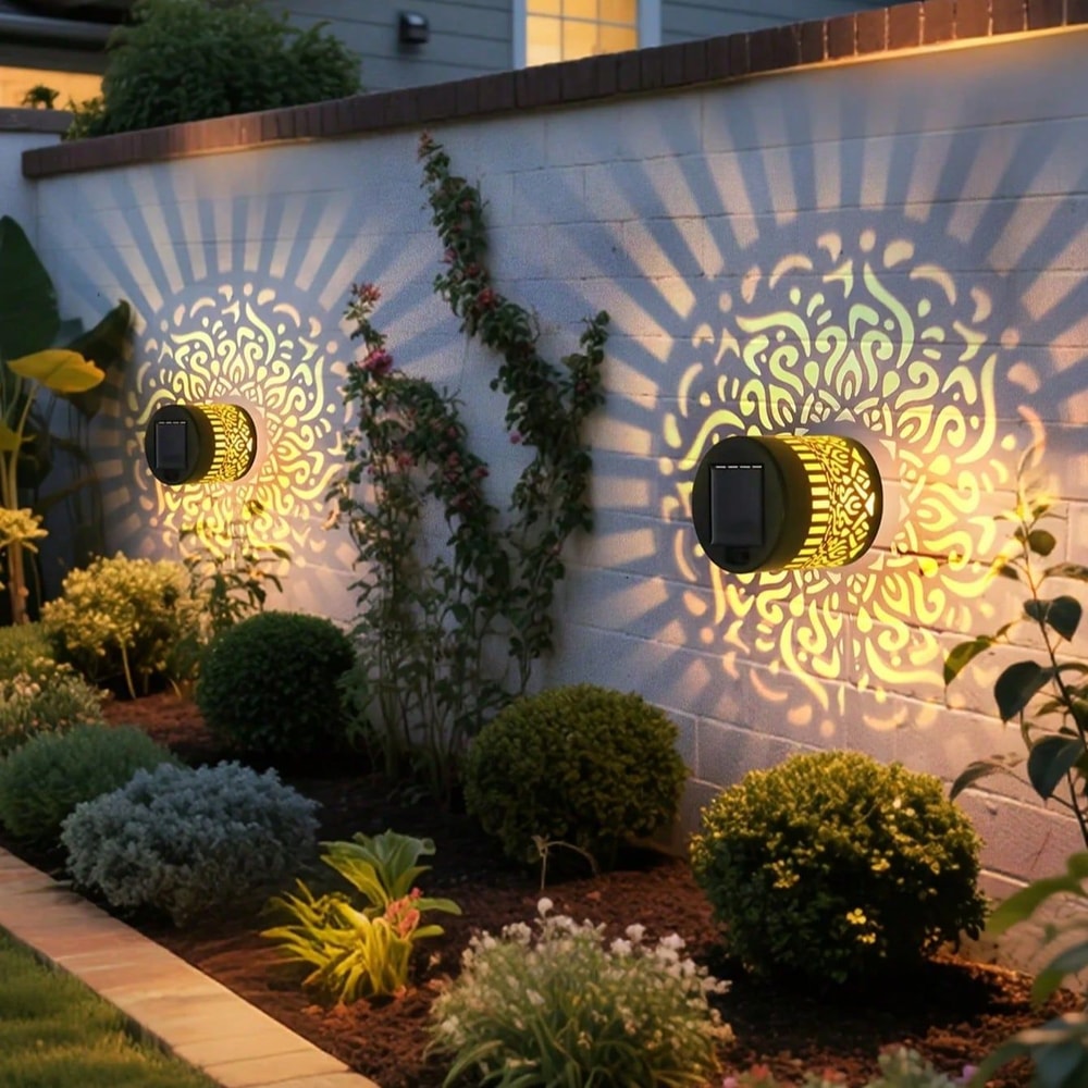 Solar Mandala Sunflower Wall Light With LED Bulbs Waterproof Outdoor Pendant For Garden Courtyard 2