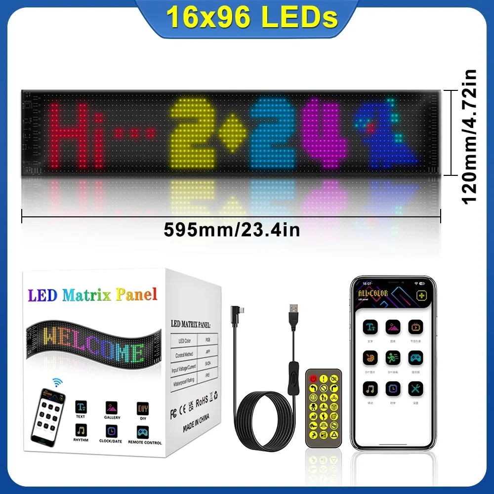 Smart Bluetooth LED Matrix Panel Programmable Scrolling Night Light For Car Store Hotel Bar 8