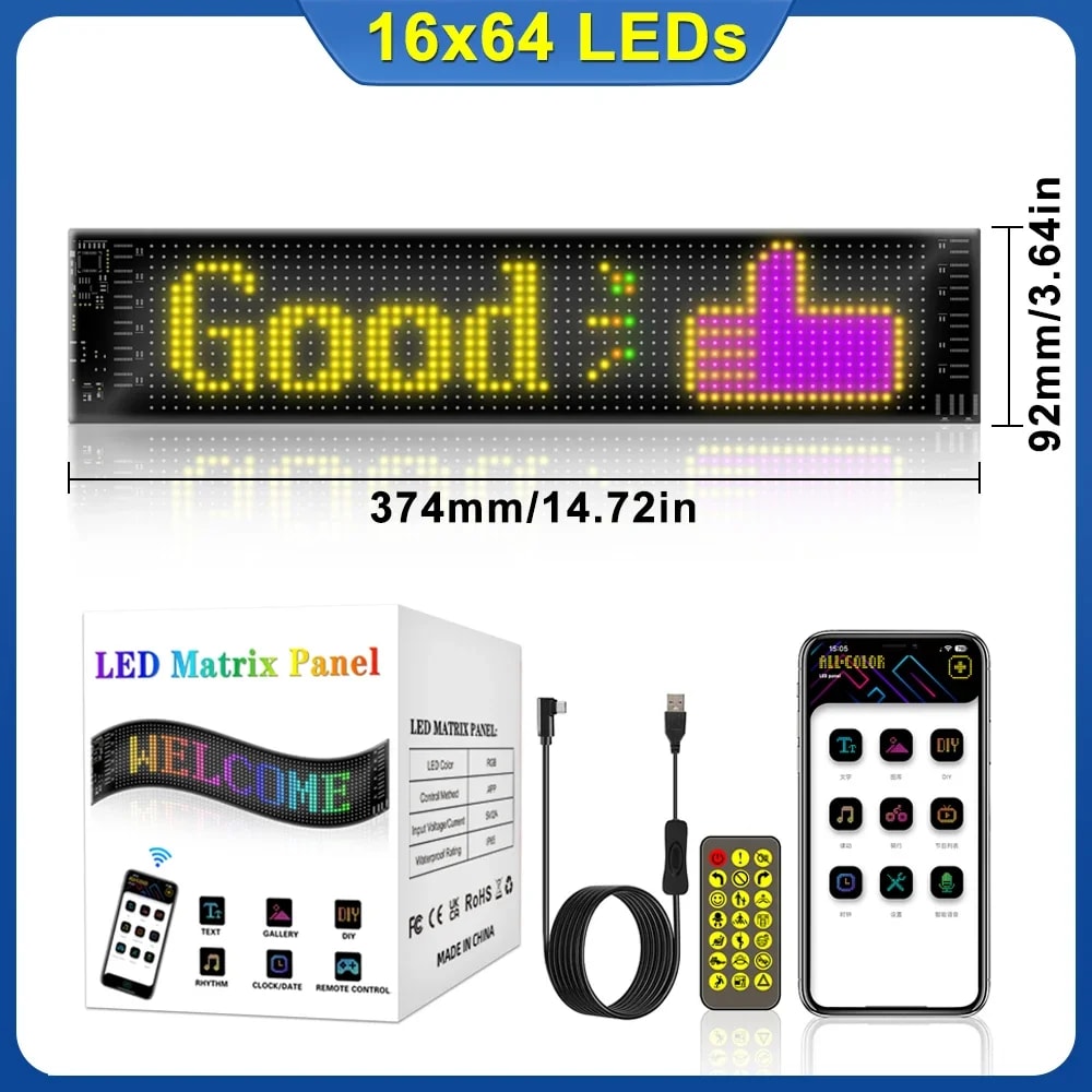 Smart Bluetooth LED Matrix Panel Programmable Scrolling Night Light For Car Store Hotel Bar 7