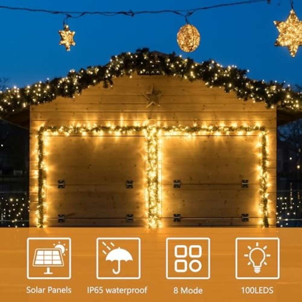 Outdoor Solar String Fairy Lights – Waterproof Garland with Fast Charging Solar Panel for Christmas and Garden Decor