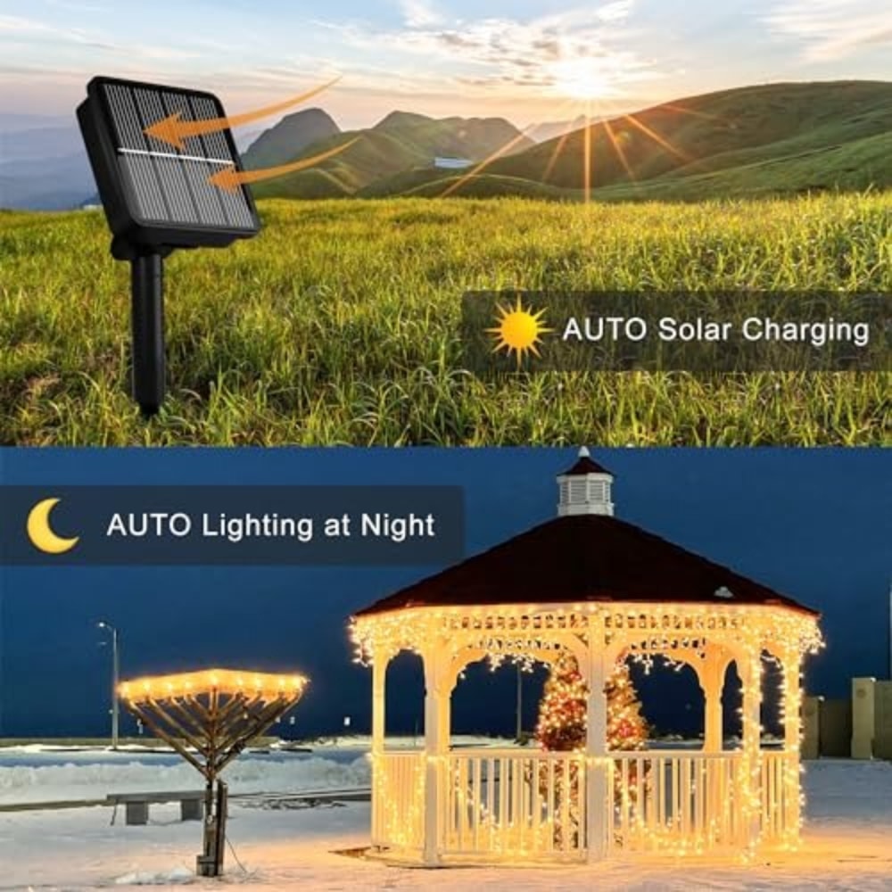 Outdoor Solar String Fairy Lights – Waterproof Garland with Fast Charging Solar Panel for Christmas and Garden Decor