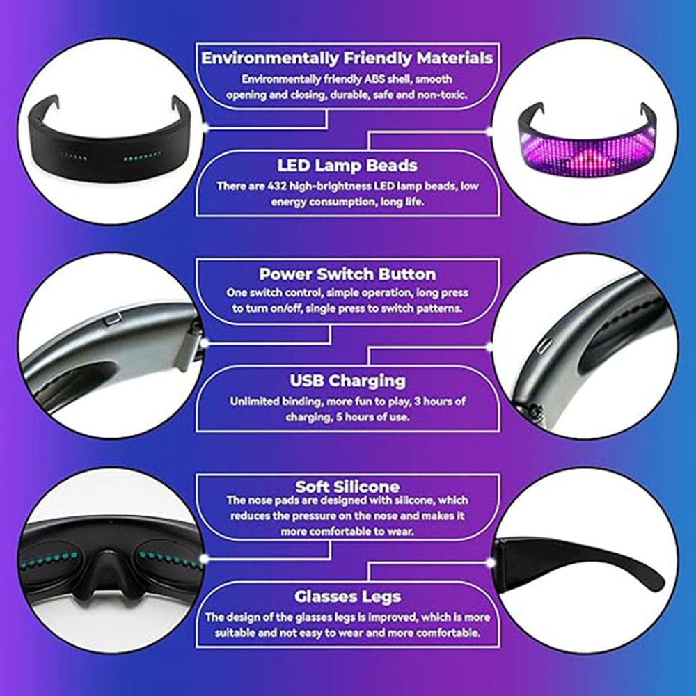 Programmable LED Glasses with Bluetooth & RGB Light Display – Perfect for Parties & Holidays