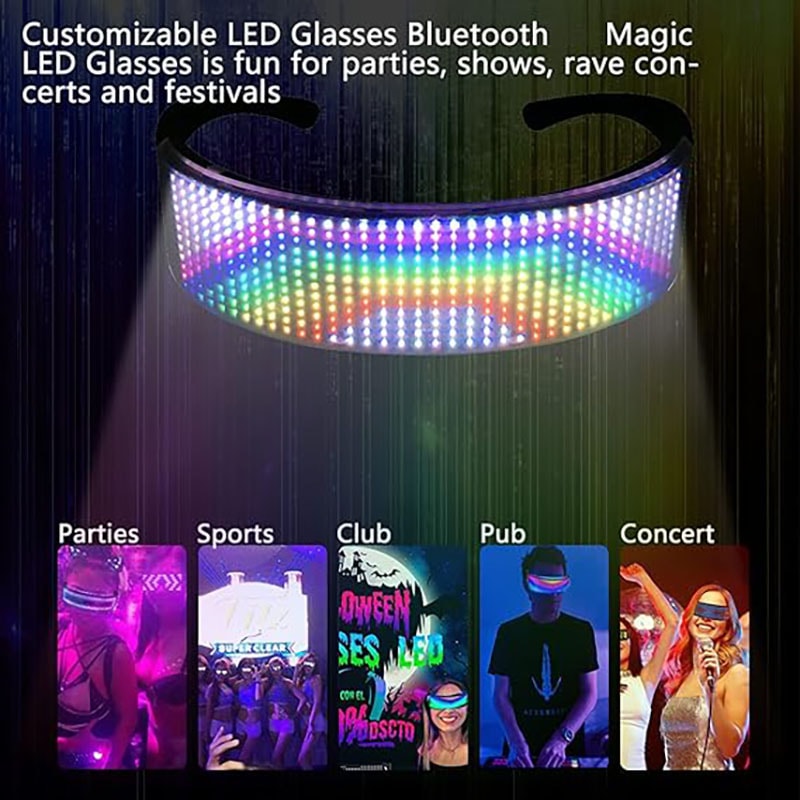 Programmable LED Glasses with Bluetooth & RGB Light Display – Perfect for Parties & Holidays