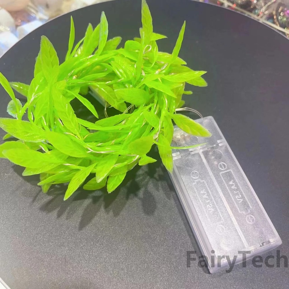 LED Willow Curtain String Lights – Battery Operated, Copper Wire, Imitation Leaf Design