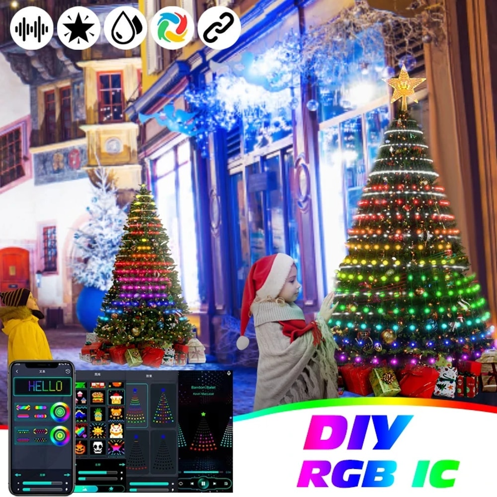 Bluetooth RGB Christmas Tree Lights DIY LED String Light With IC Control 4