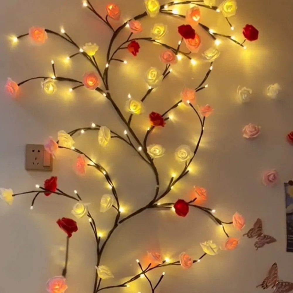Flower Branch LED Light with Remote Control - Bendable USB Wall Window Decor