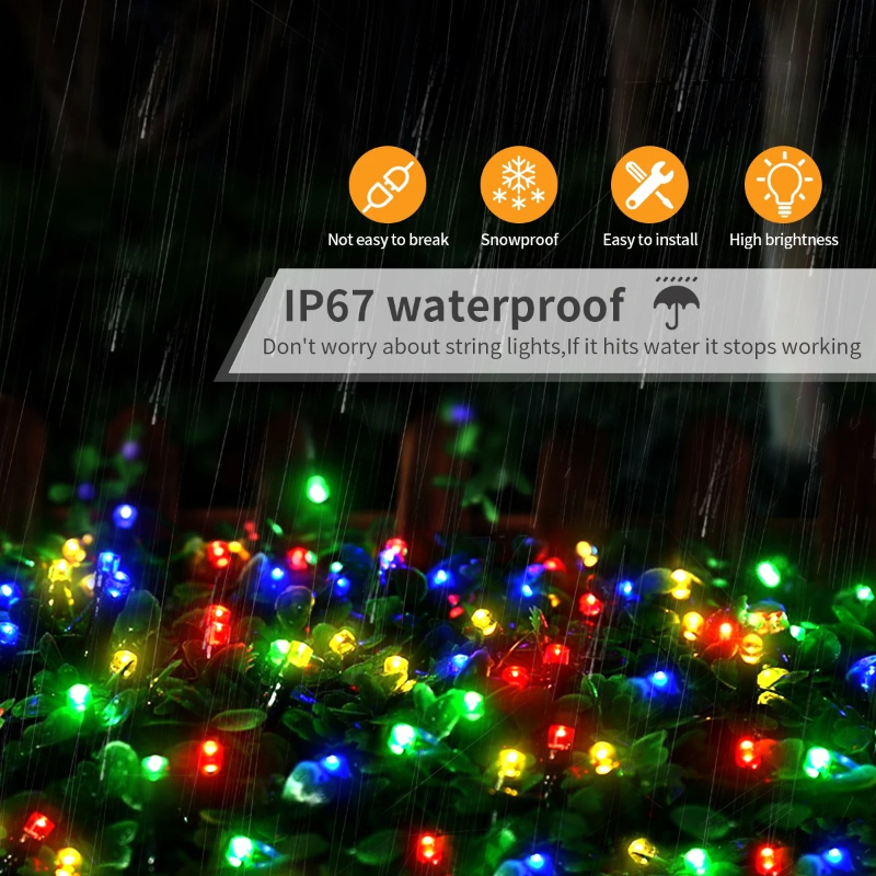 Outdoor Solar String Fairy Lights – Waterproof Garland with Large Solar Panel for Fast Charging, Ideal for Christmas