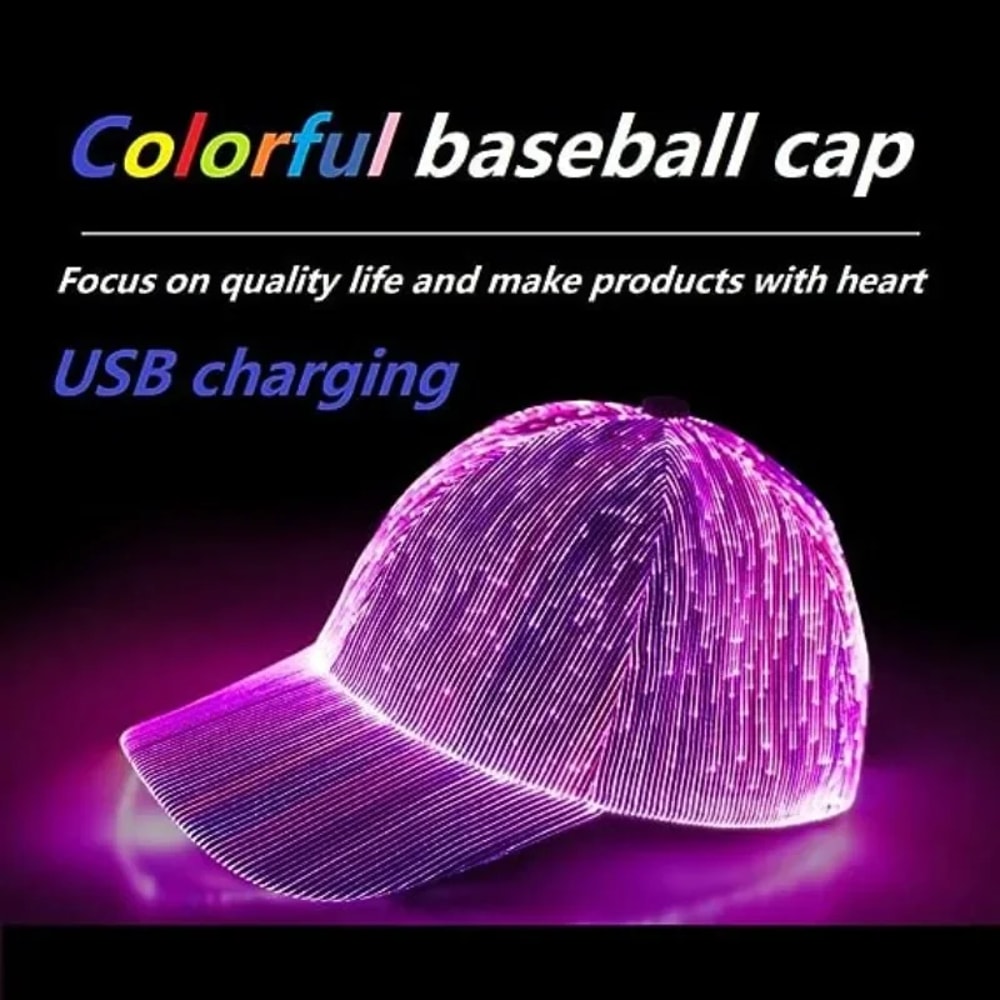 Men Women LED Fiber Optic Baseball Cap –Colors USB Charging Light Up Hat for Night Running & Hip Hop Style