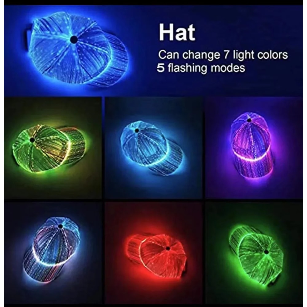Men Women LED Fiber Optic Baseball Cap –Colors USB Charging Light Up Hat for Night Running & Hip Hop Style