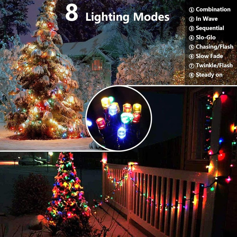 Solar Christmas Lights - LED Multicolor Outdoor Waterproof Lights with 8 Modes for Holiday Decorations