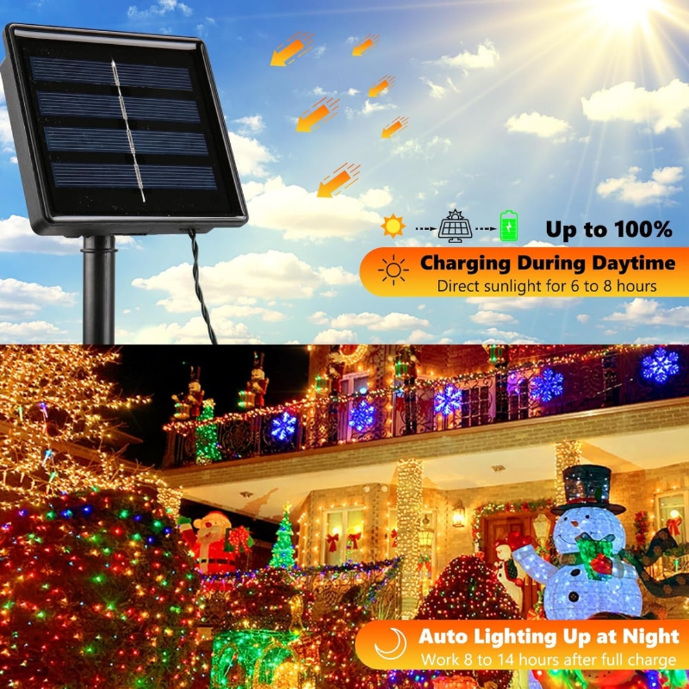 Solar Christmas Lights - LED Multicolor Outdoor Waterproof Lights with 8 Modes for Holiday Decorations
