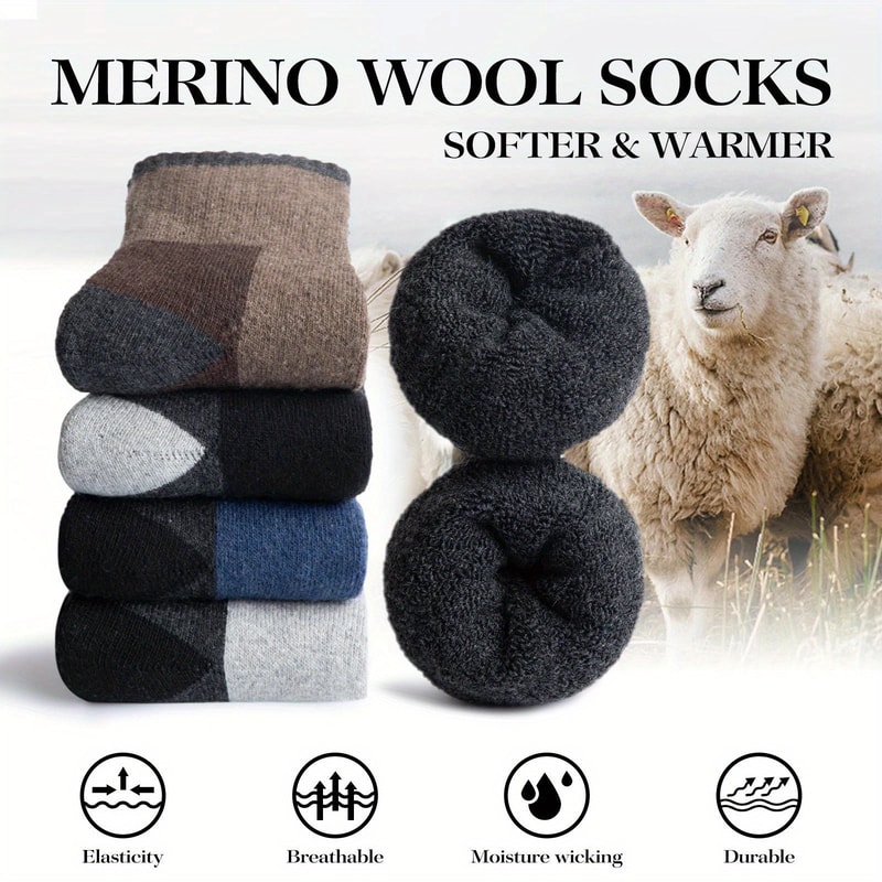 Winter Merino Wool Hiking Socks - Warm, Moisture-Wicking, Breathable & Durable Thermal Socks for Men and Women
