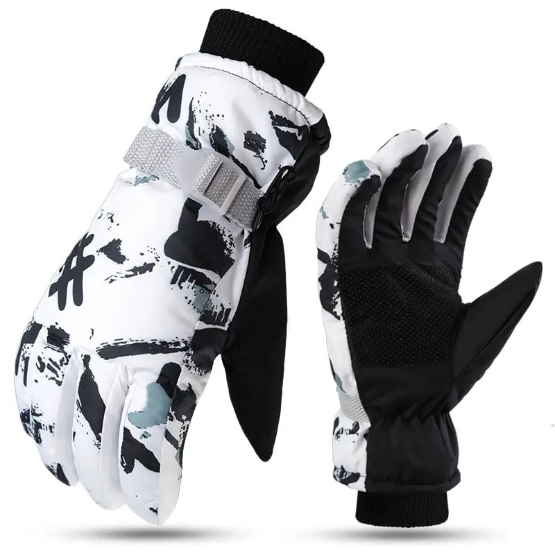 Winter Warm Ski Gloves - Touch Screen Waterproof, PU Leather Snowboard Gloves for Snow Sports & Motorcycling