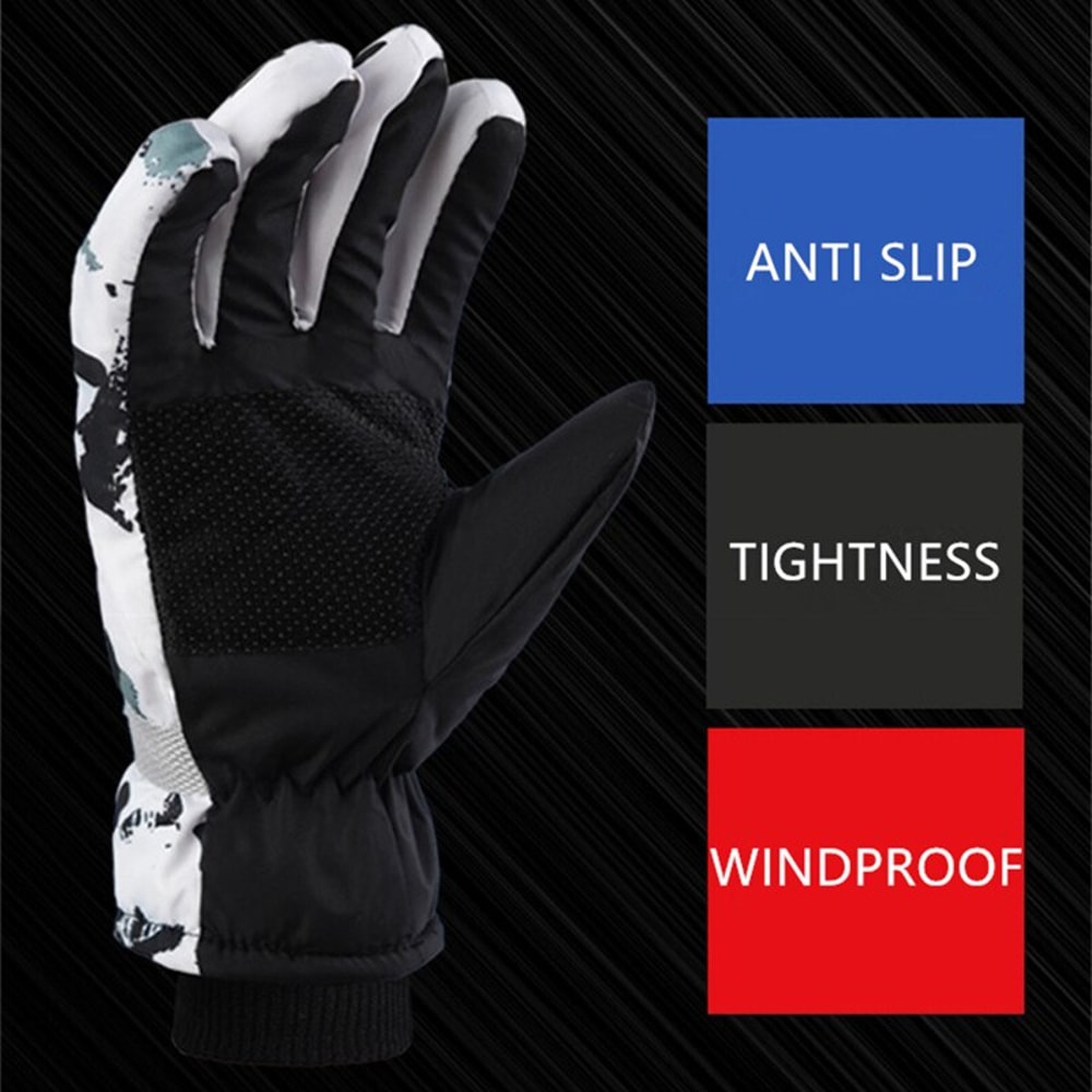 Winter Warm Ski Gloves - Touch Screen Waterproof, PU Leather Snowboard Gloves for Snow Sports & Motorcycling