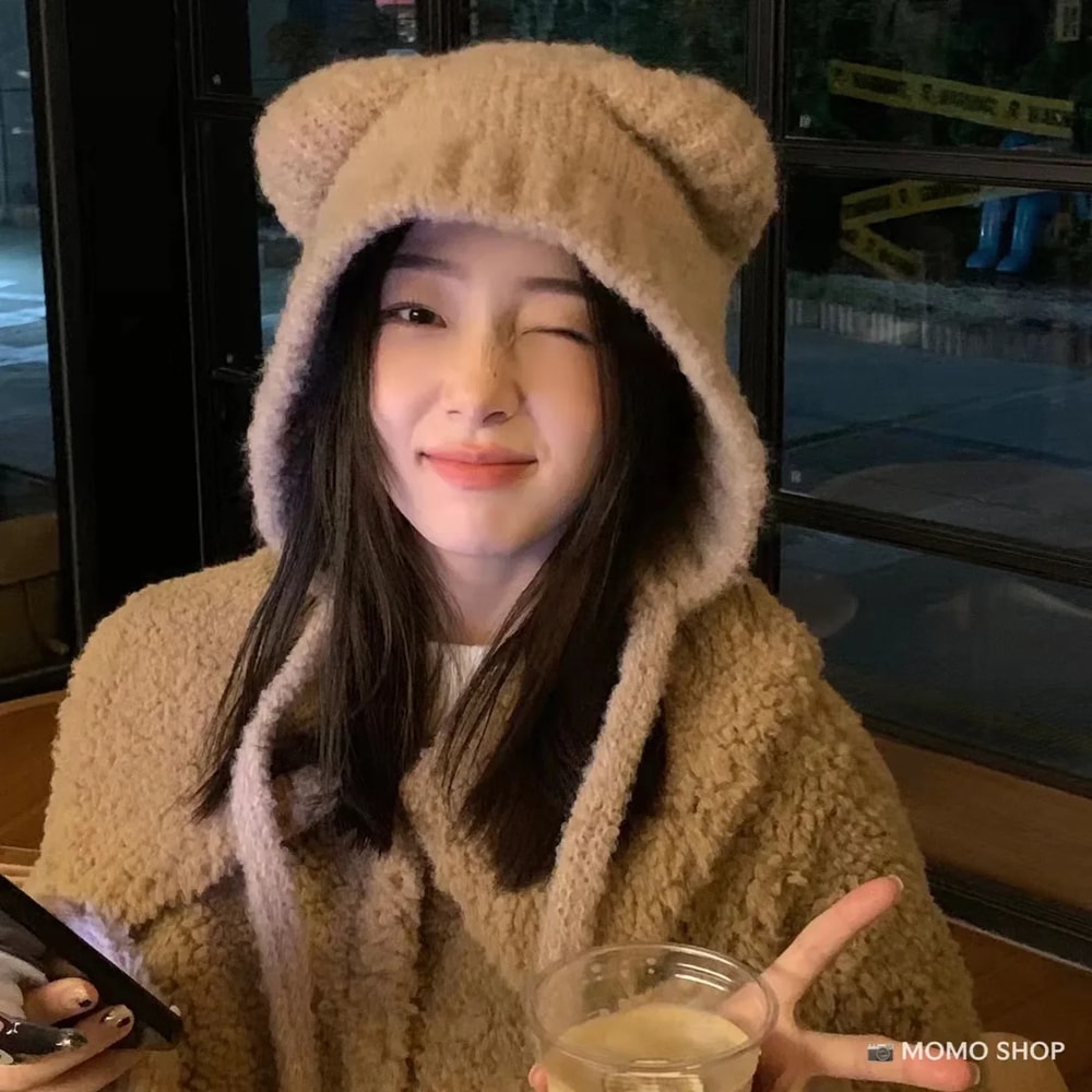 Cute Girl Knit Ear Protection Hat – Bear Women Earmuffs Cap, Woolen Crochet Bonnet, Solid Color Hood Beanies, Winter