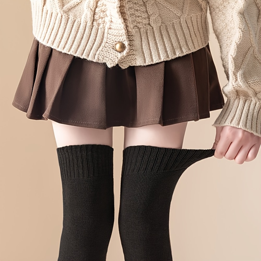Thermal Knee High Stockings for Women Plush Lined Windproof Winter Leg Covers